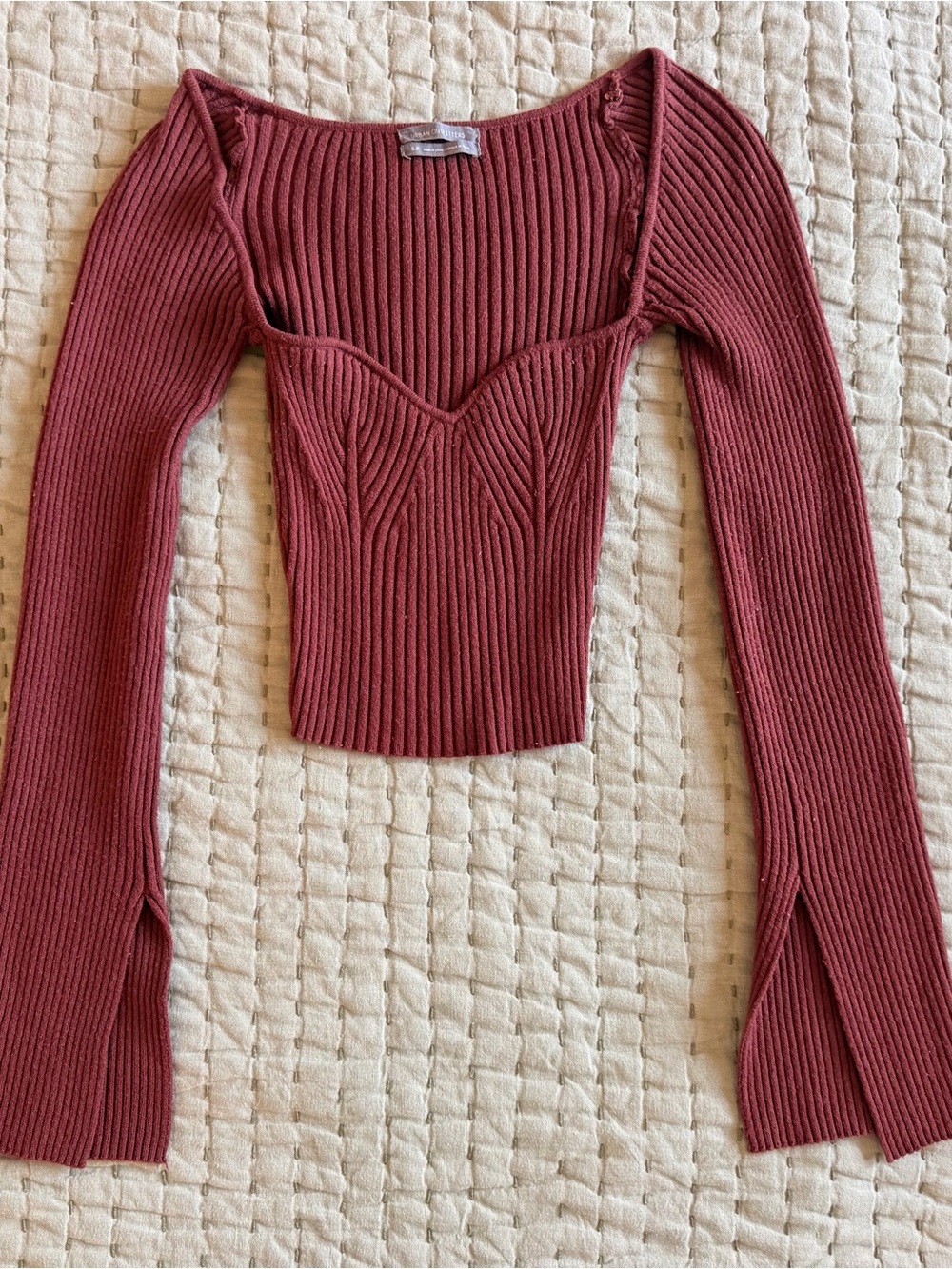 Urban Outfitters Ribbed Sweetheart Crop Top - Rusty Rose